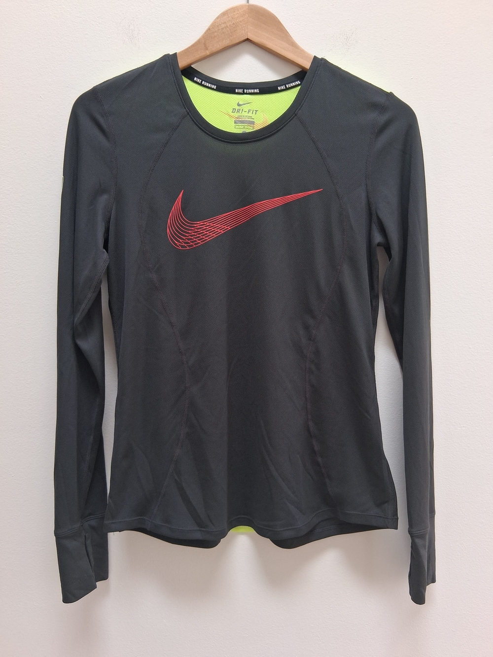 Nike Dri-FIT Running Long Sleeve Tee Olive Green, Neon  Size Medium